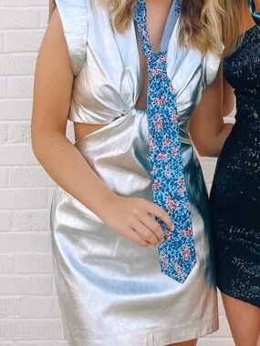 A.L.C. Silver Metallic Cutout Mini Dress